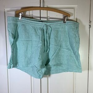 J Crew Striped Drawstring‎ Shorts XXL Green Linen Blend Casual Beach Vacation